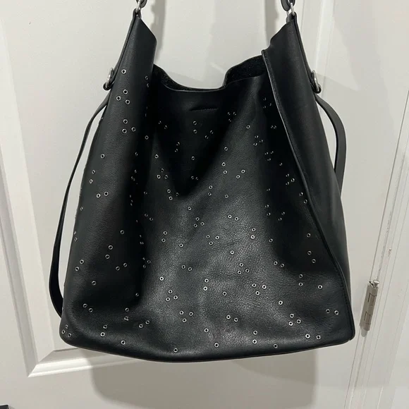 All Saints Black Junai North South Leather Studded Shoulder Tote Bag - Picture 12 of 15